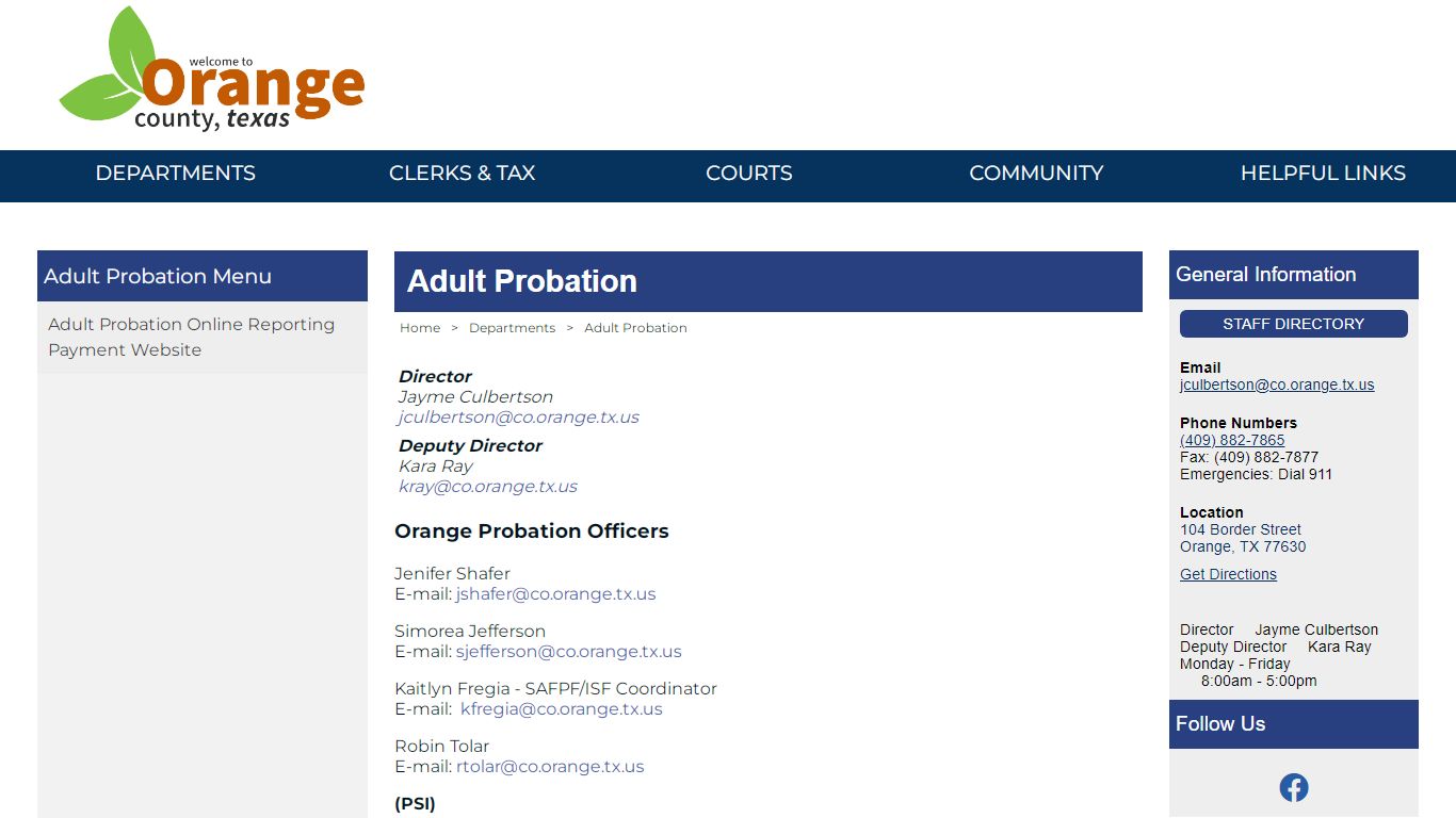 Welcome to the Official Website of Orange County, Texas - Adult Probation