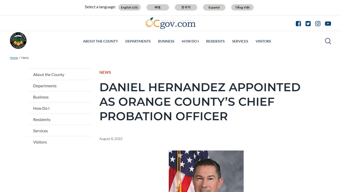 Daniel Hernandez Appointed as Orange County’s Chief Probation Officer ...